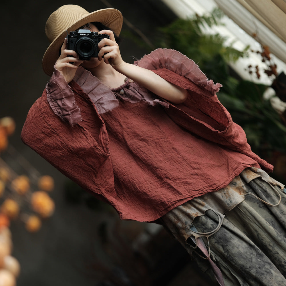 Heritage Ember Linen Patchwork Blouse