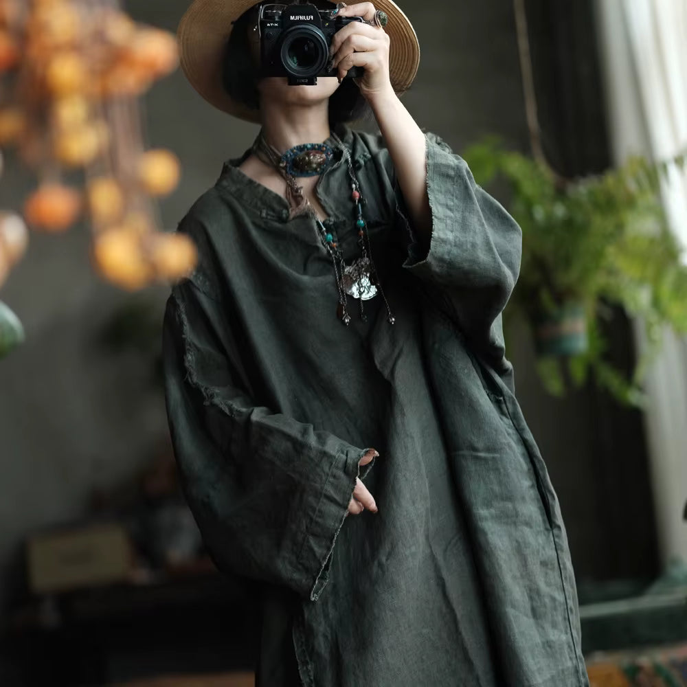 Shadow Moss Oversized Linen Dress