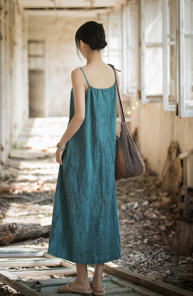 Vestido bohemio de lino y ramio