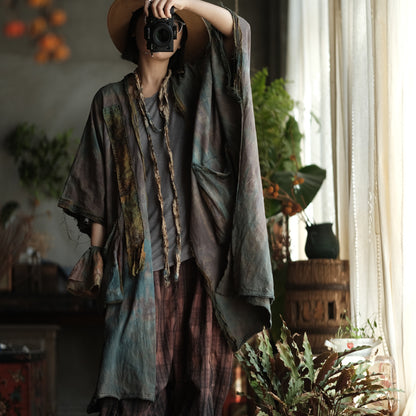 Faded Meadow Linen-Cotton Kimono Coat
