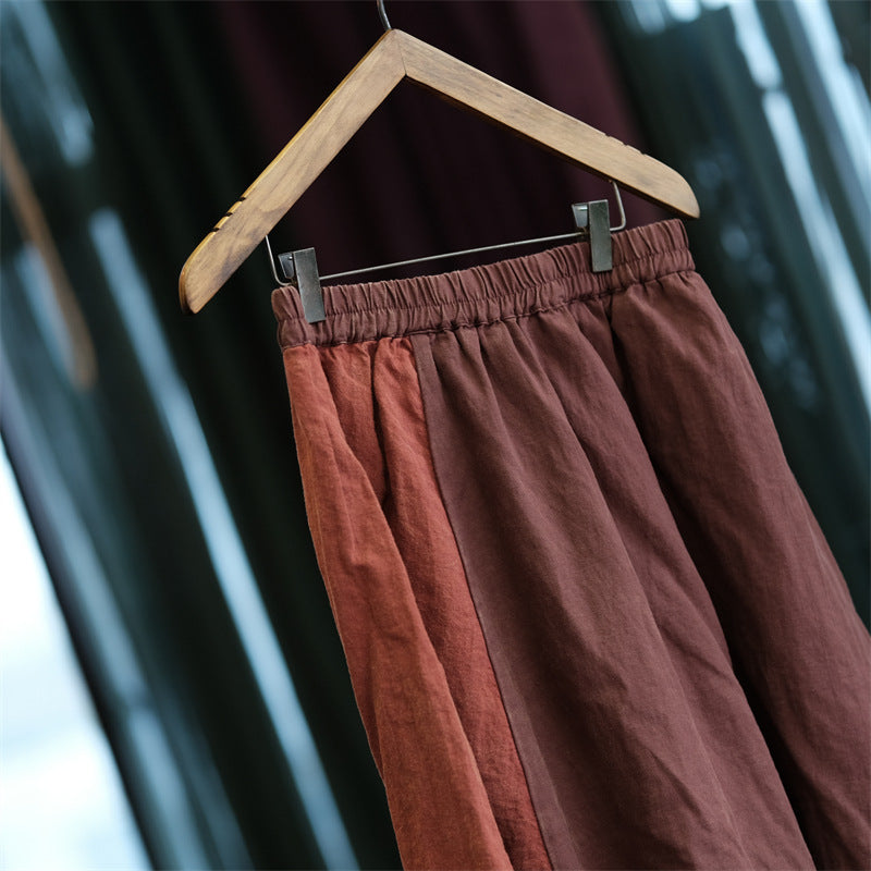 Vintage Harmony Patchwork Linen Skirt