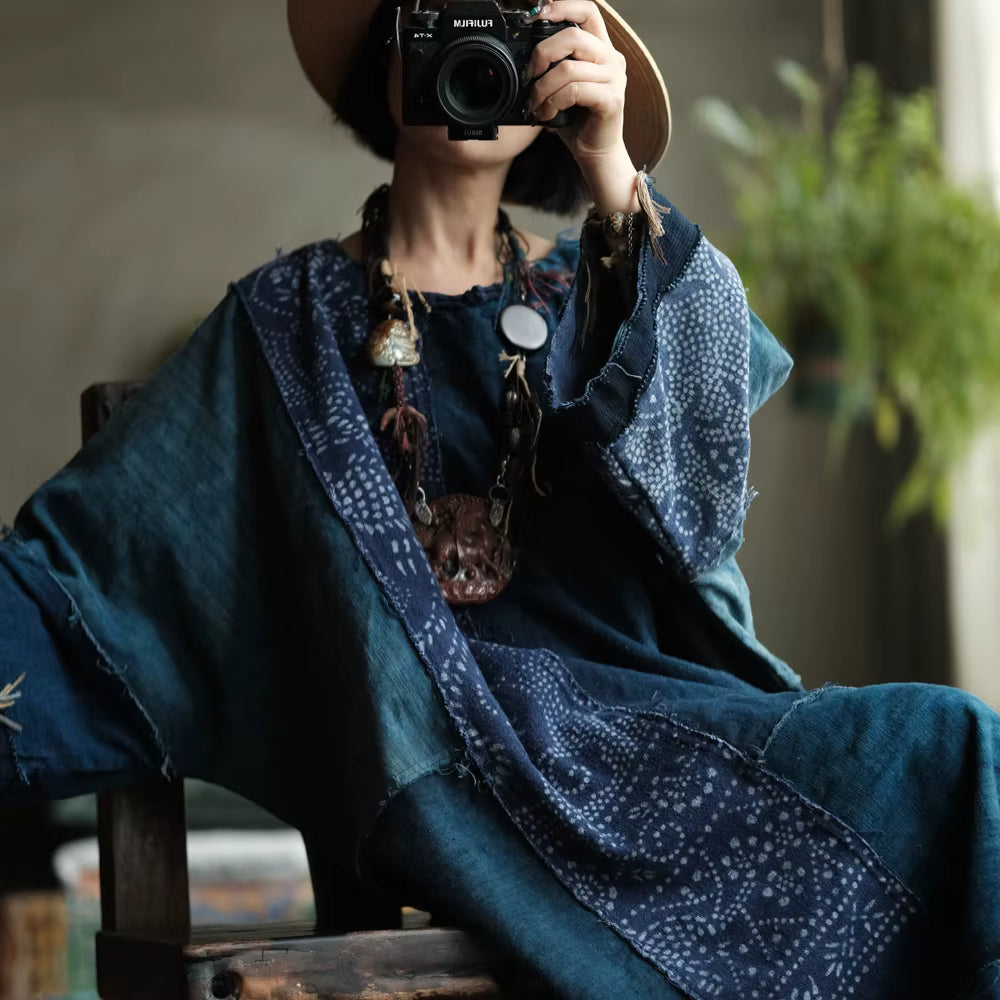 Vintage Blue Garden Patchwork Cotton Dress