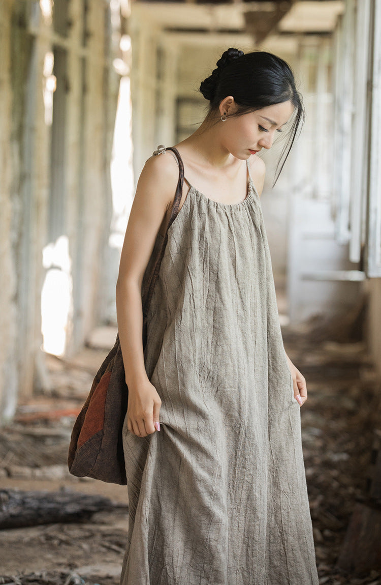 Vestido bohemio de lino y ramio