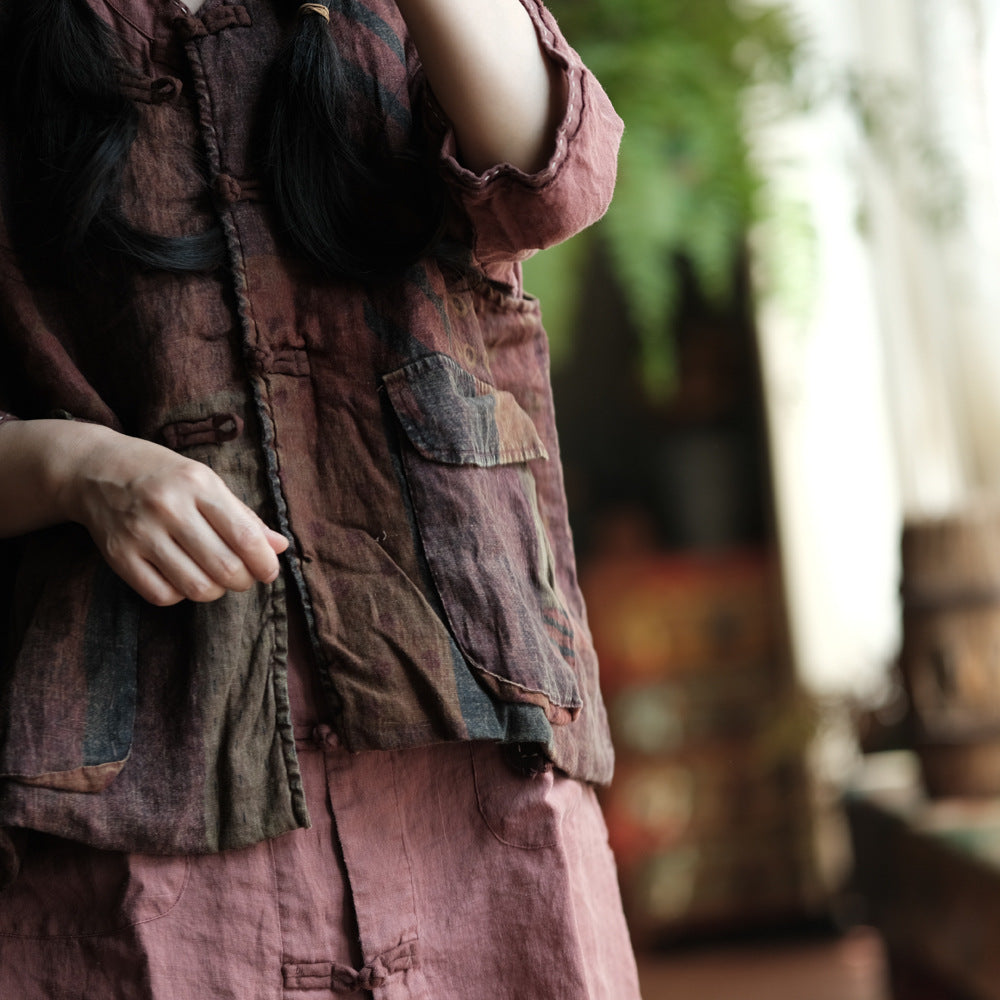 Gilet bohème en lin à poches