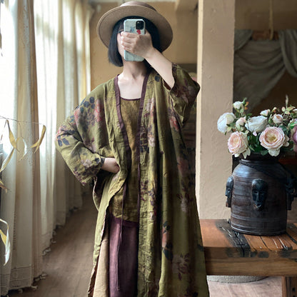 Vintage Floral Linen Midi Jacket