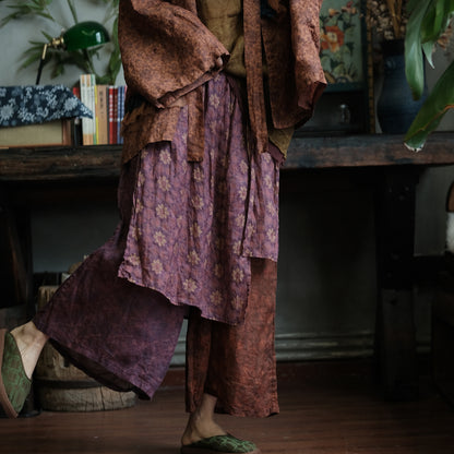 Vintage Floral Ramie Wide Leg Pants