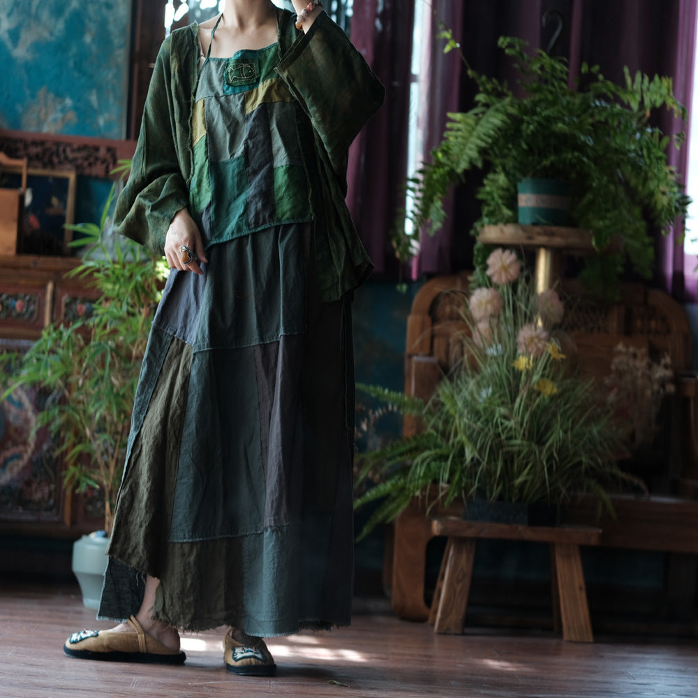 Mosaic Meadow Patchwork Cotton-Linen Skirt