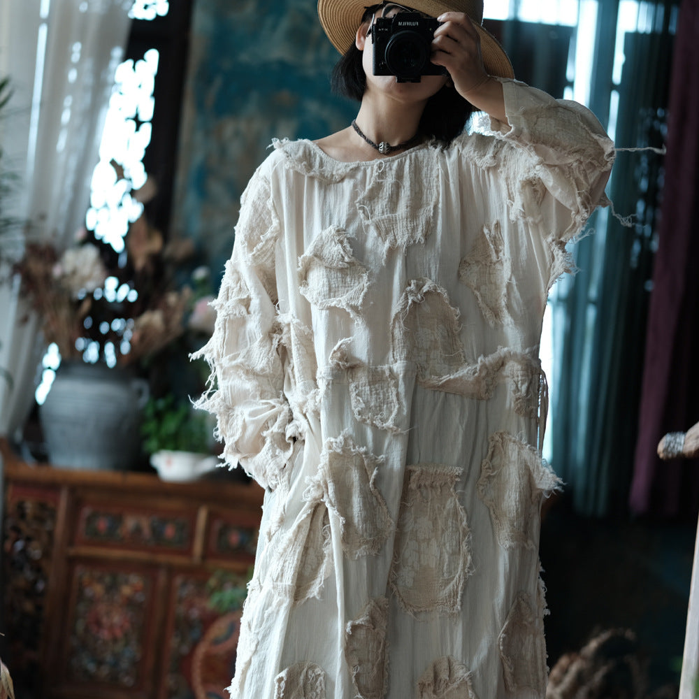Vestido túnica de patchwork color crudo