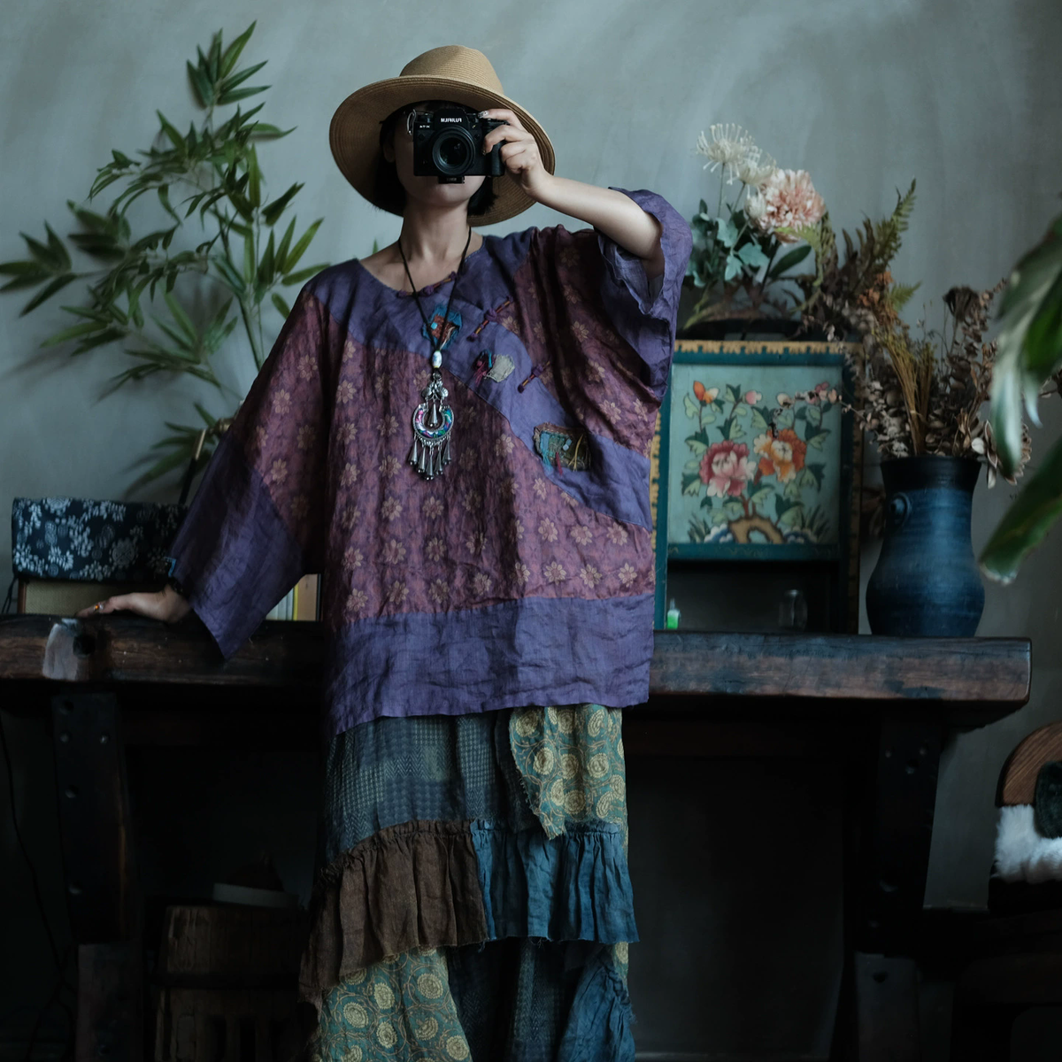 Purple Mosaic Ramie Blouse
