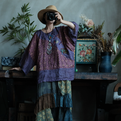Purple Mosaic Ramie Blouse