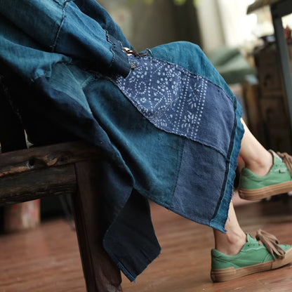 Vintage Blue Garden Patchwork Cotton Dress