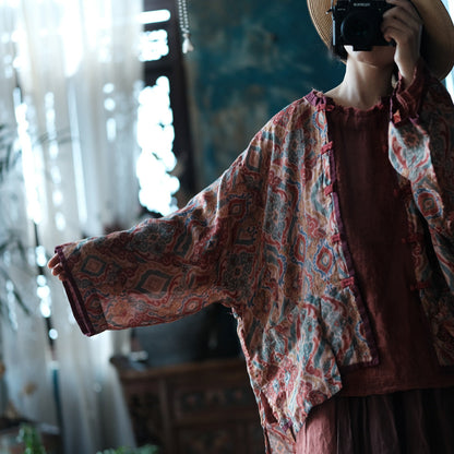 Vintage Linen Jacket with Ethnic Patterns