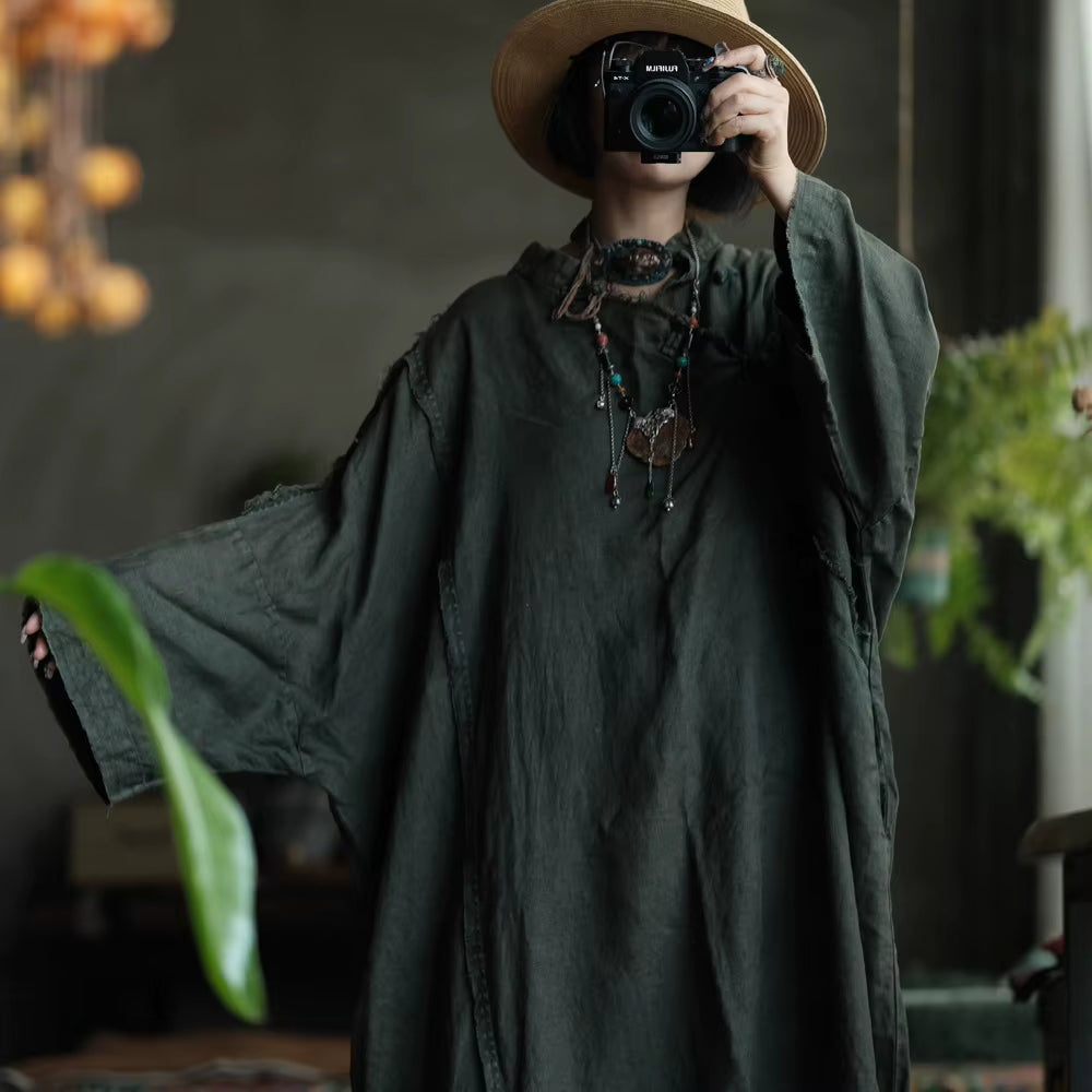 Shadow Moss Oversized Linen Dress