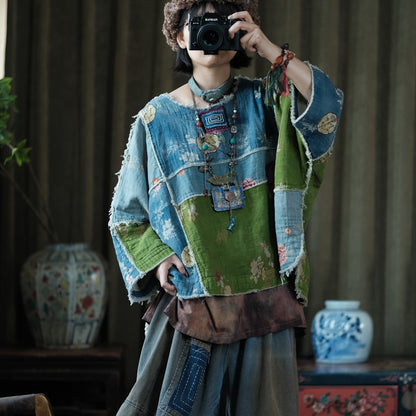 Moss Tide Patchwork Cotton Top