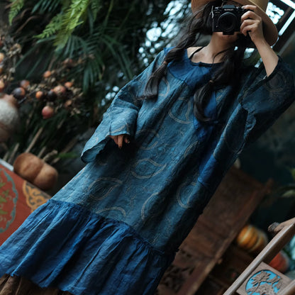 Vintage Ink Garden Linen Dress