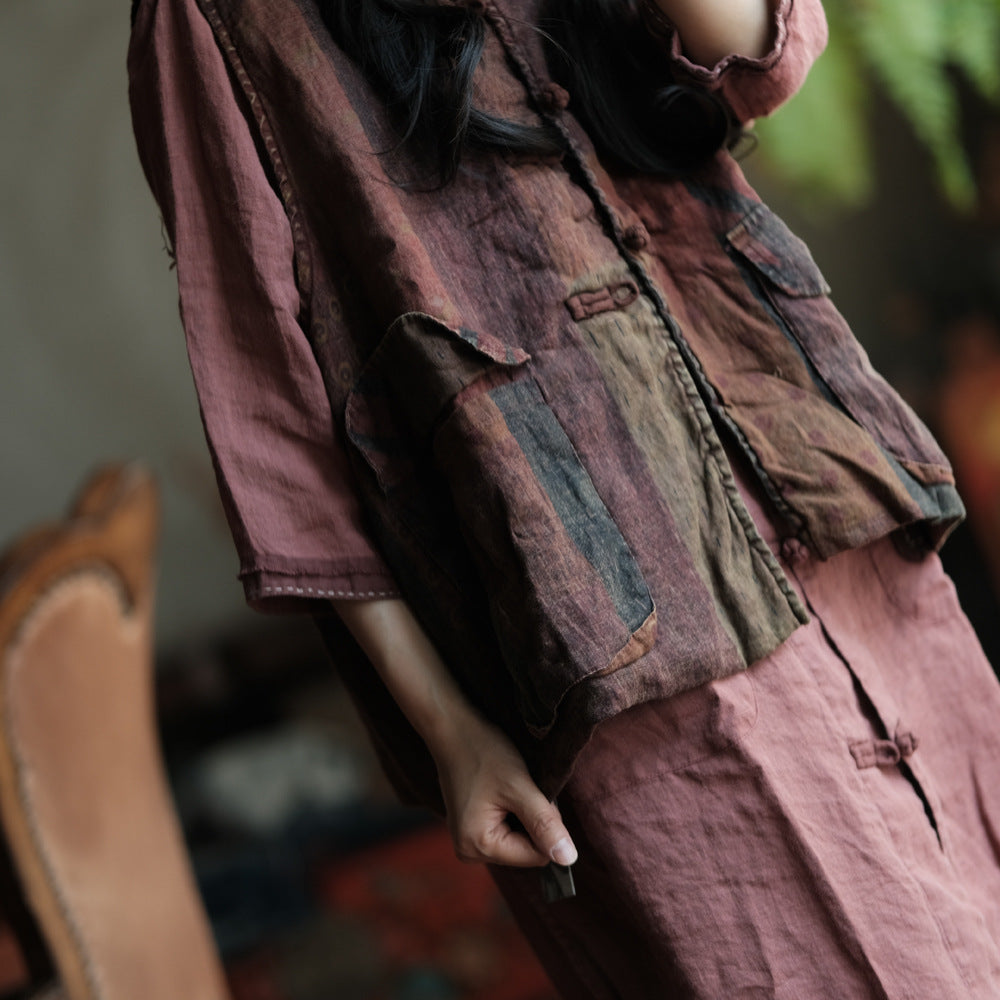 Gilet bohème en lin à poches