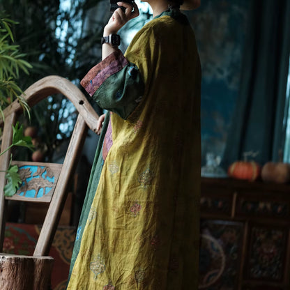 Verdant Mosaic Patchwork Ramie Dress
