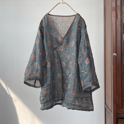 Vintage Floral Wrap Blouse