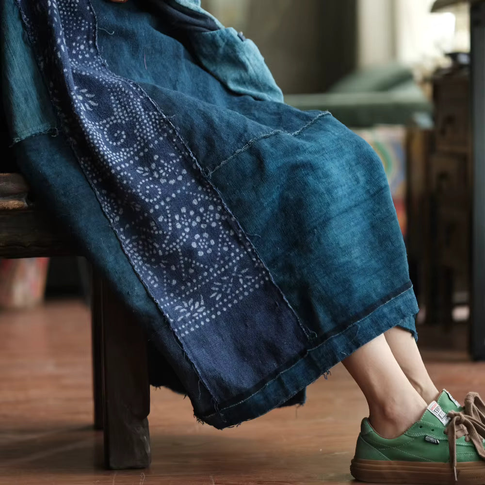 Vintage Blue Garden Patchwork Cotton Dress