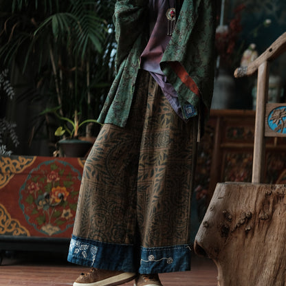 Botanical Archive Cropped Wide-Leg Cotton Pants