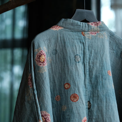 Blue Peony Cotton Blouse