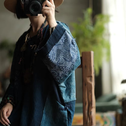 Vintage Blue Garden Patchwork Cotton Dress