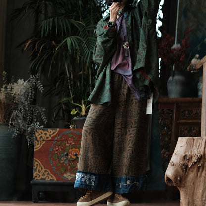 Botanical Archive Cropped Wide-Leg Cotton Pants