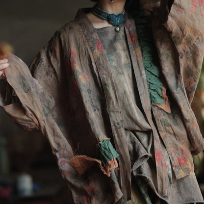 Vintage Bloom Linen Floral Kimono
