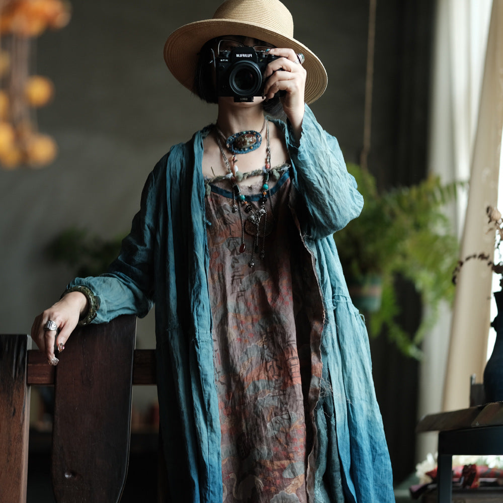 Verdant Mist Tie-Dye Ramie Coat
