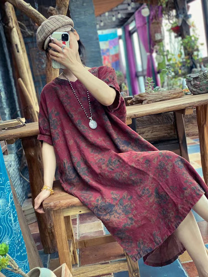 Rustic Bloom Linen Dress