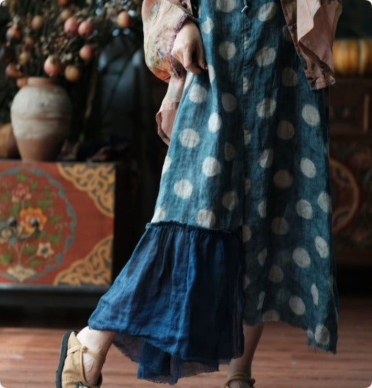 Azure Polka Linen Summer Dress