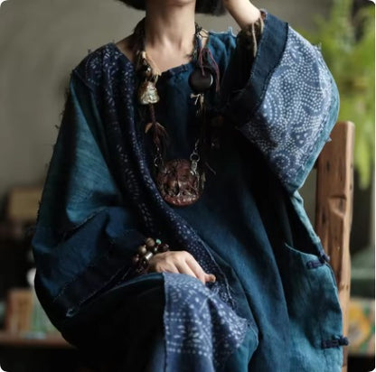 Vintage Blue Garden Patchwork Cotton Dress