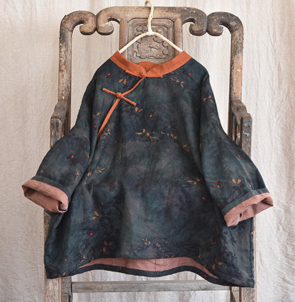 Vintage Bloom Contrast Linen Blouse