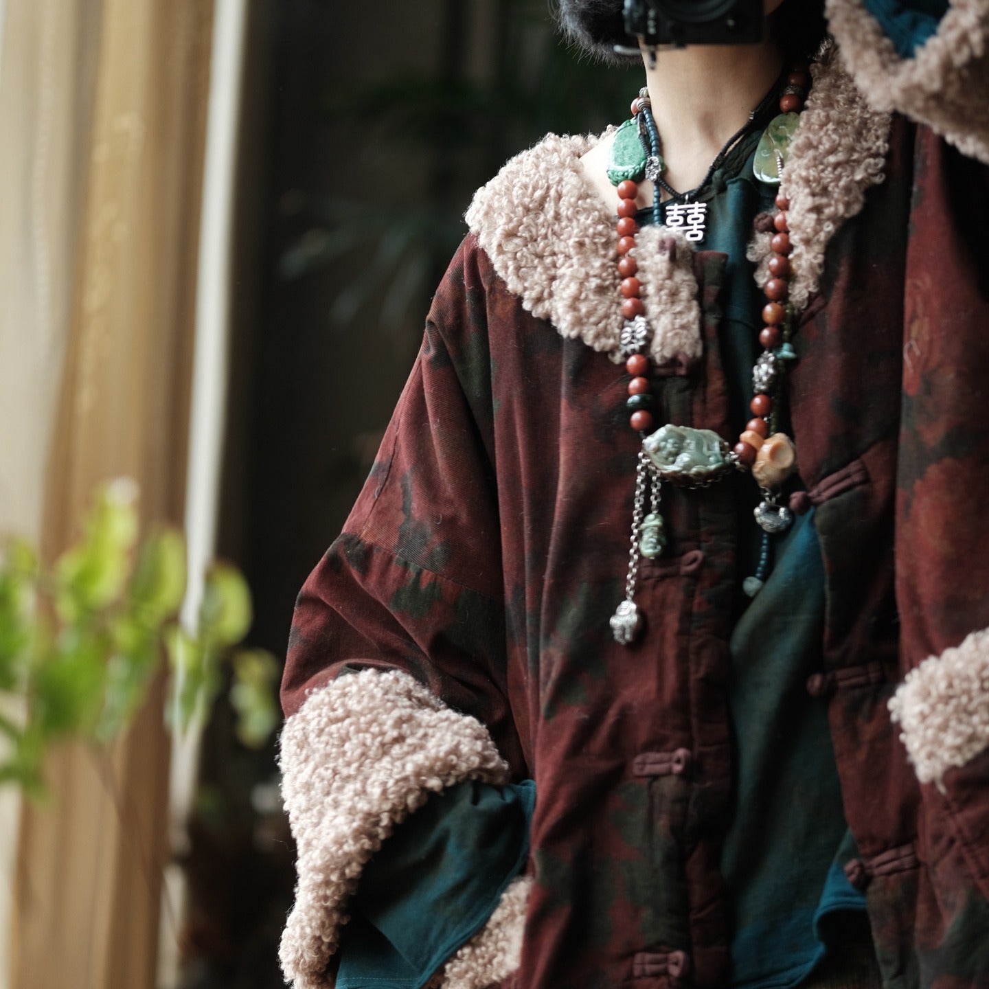 Abrigo Vintage de Algodón con Estampado Floral – Corte Holgado, Estilo Retro de Invierno