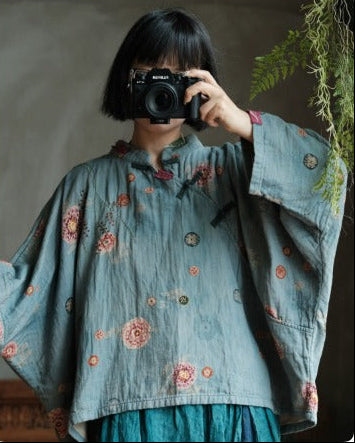 Blue Peony Cotton Blouse