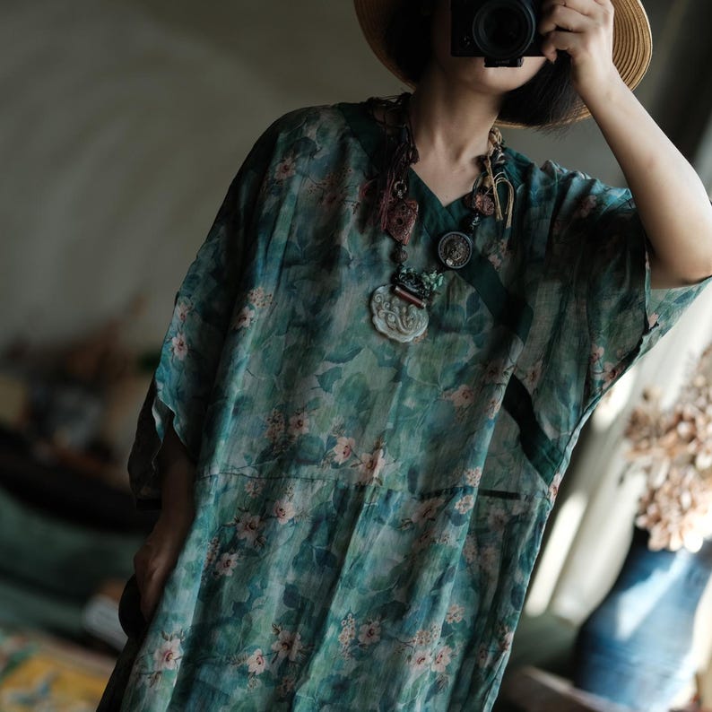 Elowen Vintage Floral Ramie Maxi Dress – view 11