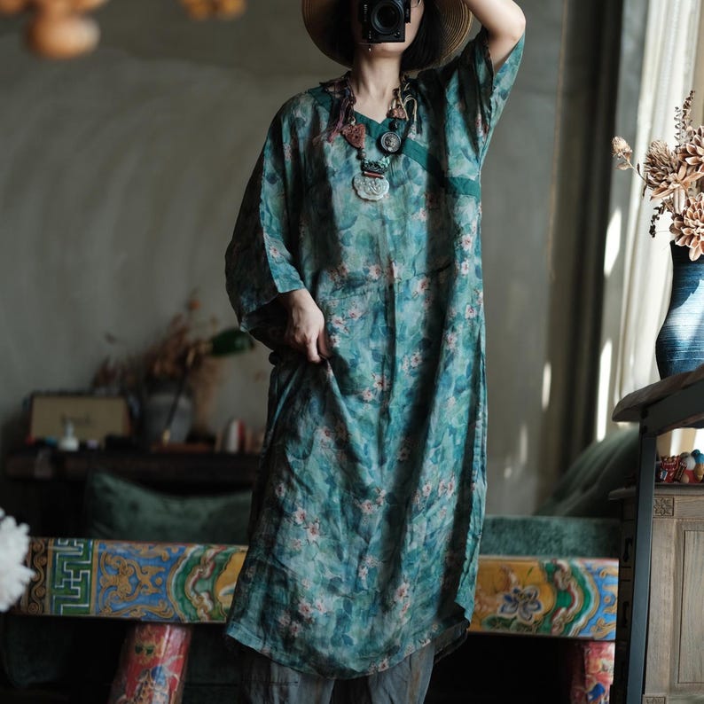Elowen Vintage Floral Ramie Maxi Dress – view 15
