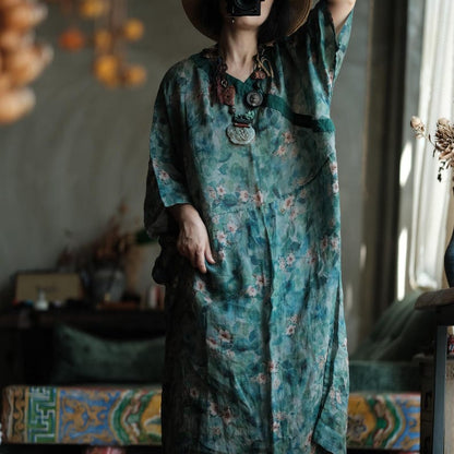 Elowen Vintage Floral Ramie Maxi Dress – view 3