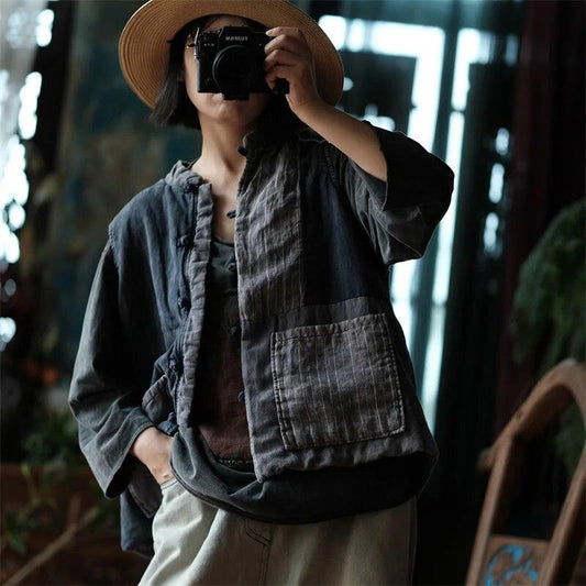 Boho Cotton Linen Striped Vest