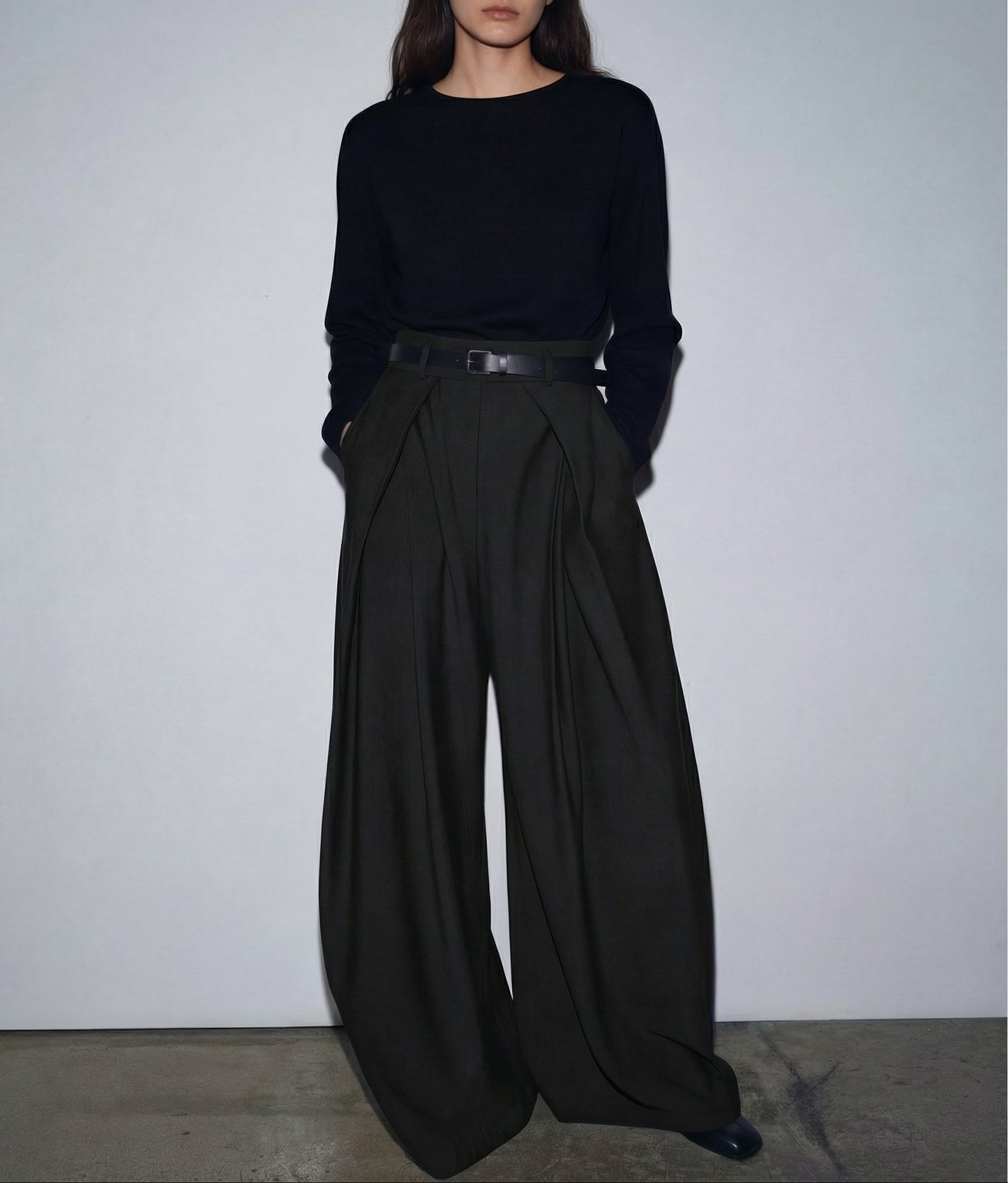 Vintage High-Waist Pleated Wide-Leg Trousers – Winter Loose Fit