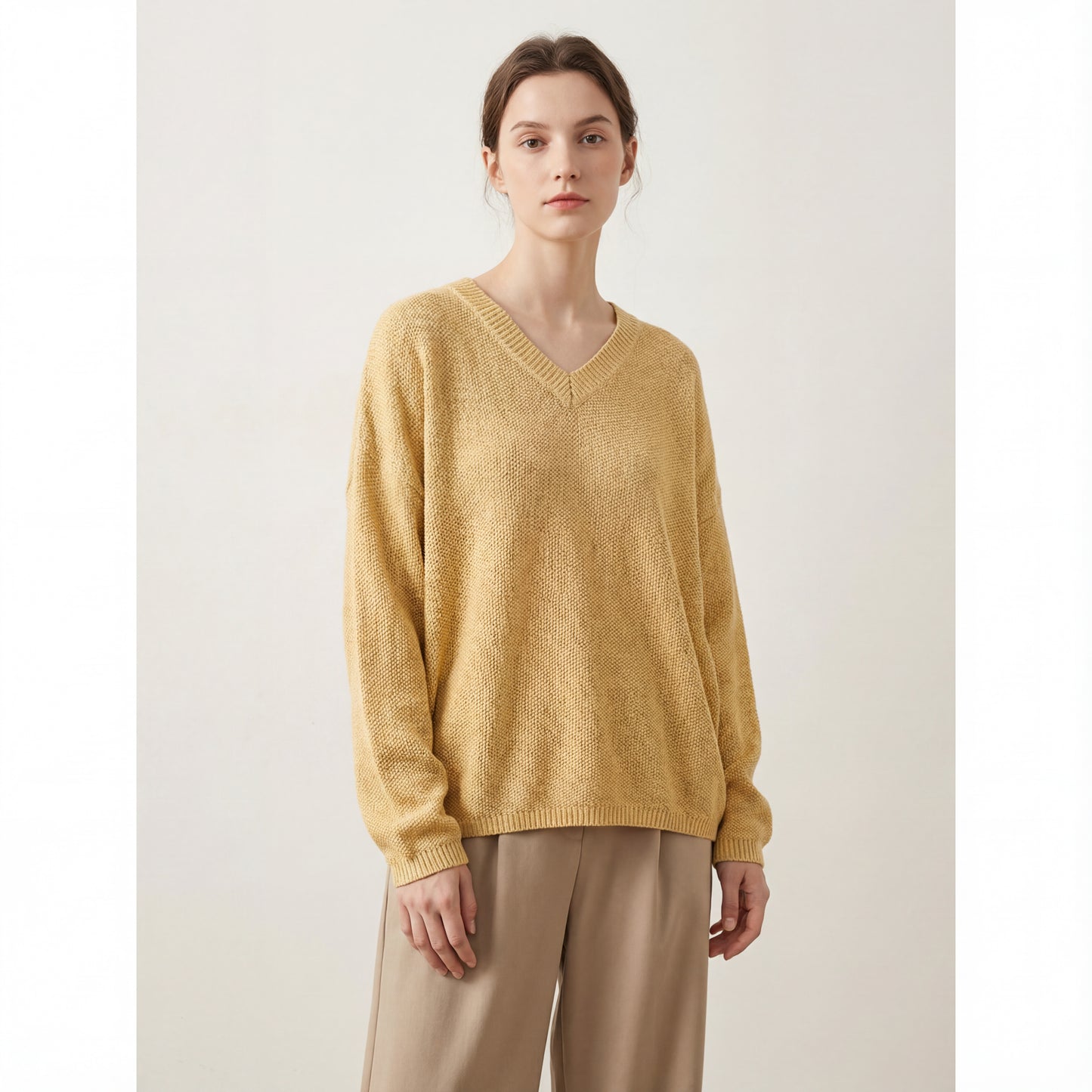 Vintage Casual V-Neck Oversized Knit Sweater – Cotton Blend