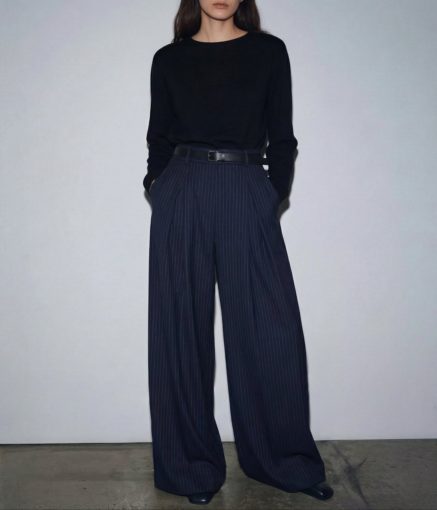 Vintage High-Waist Pleated Wide-Leg Trousers – Winter Loose Fit