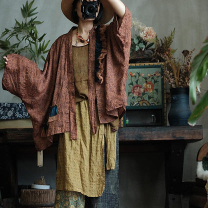 Floral Linen Open Front Kimono