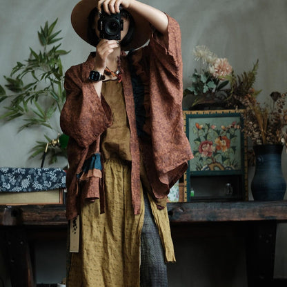 Floral Linen Open Front Kimono
