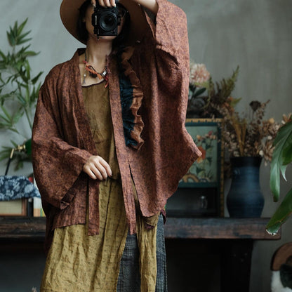 Floral Linen Open Front Kimono