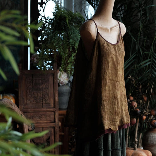 Vintage Bloom Strappy Linen Blouse