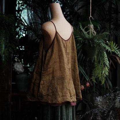 Vintage Bloom Strappy Linen Blouse