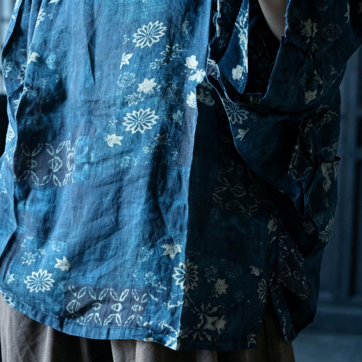 Indigo Reverie Floral Ramie Blouse – back view