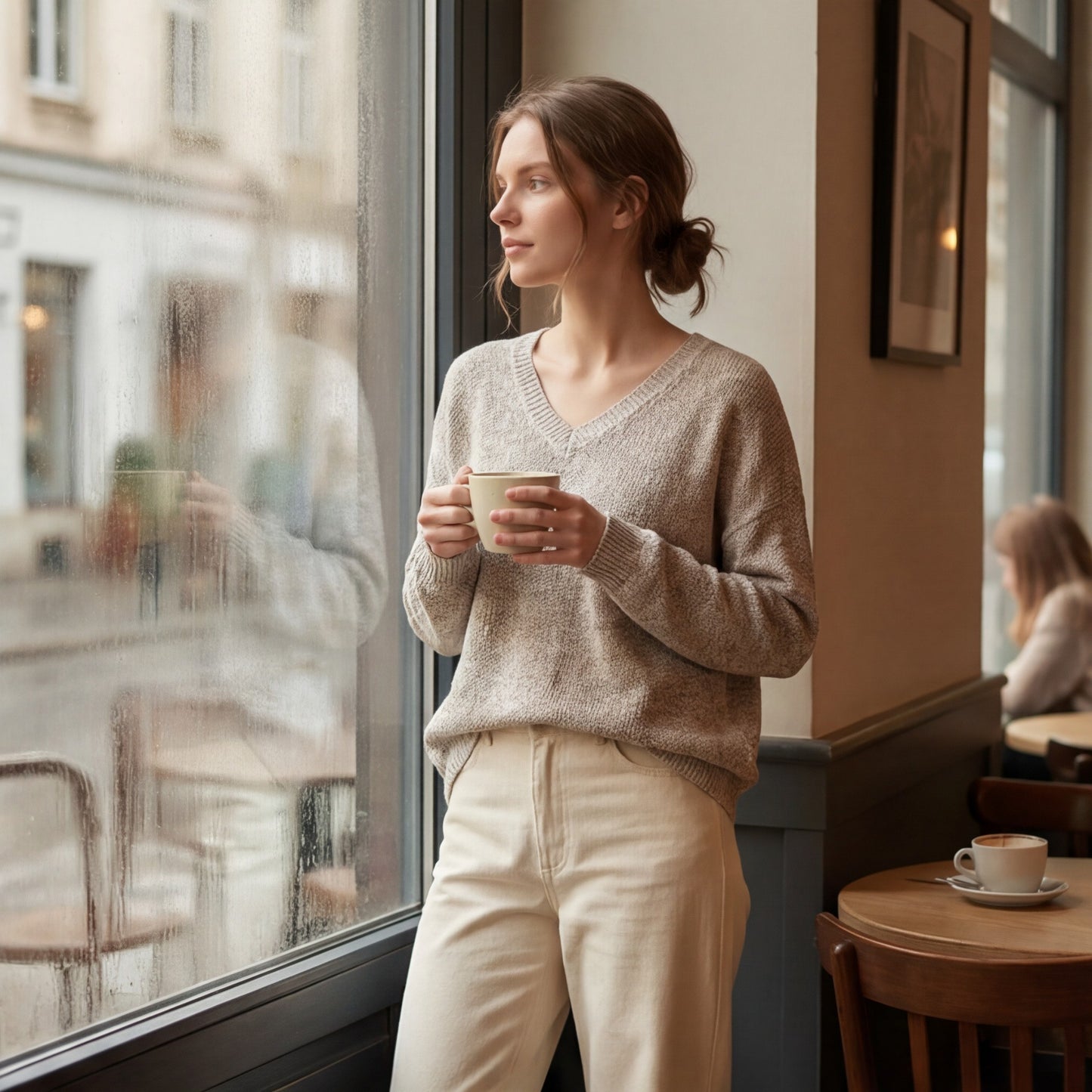 Vintage Casual V-Neck Oversized Knit Sweater – Cotton Blend