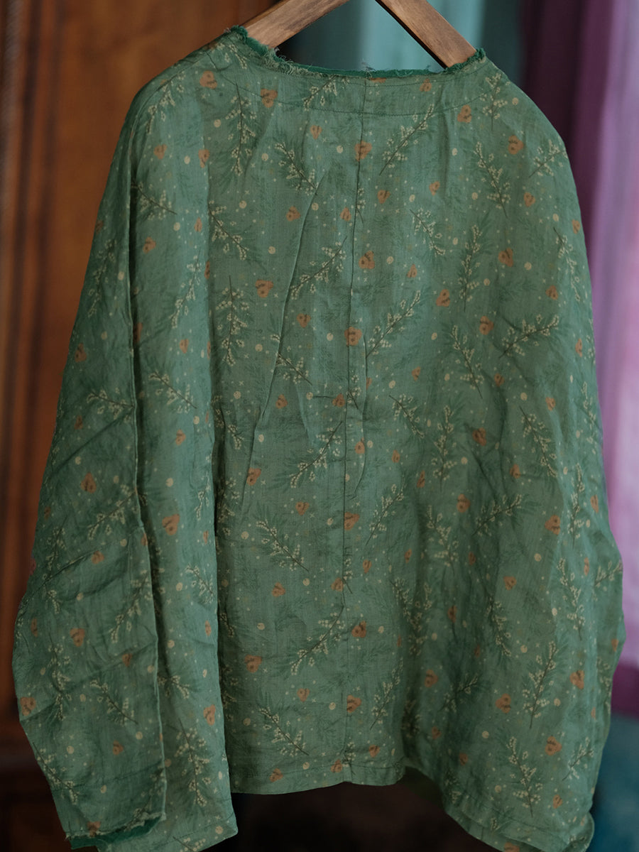Meadow Muse Floral Ramie Blouse – sleeve detail
